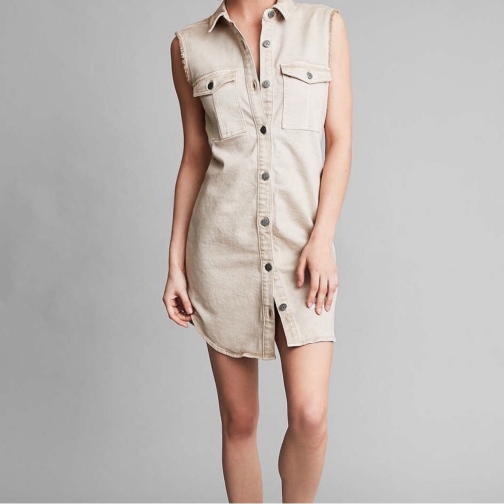 Vintage Calvin Klein Sleeveless Button-Front denimDress Ombre western